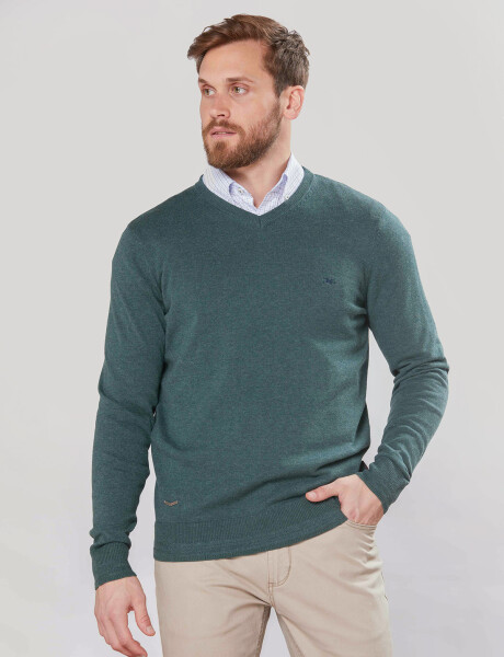 BUZO TEJIDO CUELLO EN V Verde oscuro