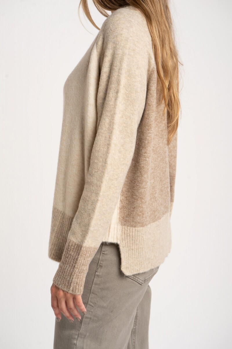 Sweater Color Block Beige Melange