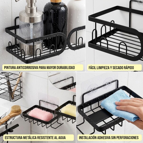 Set X5 Estante Organizador Baño Accesorio Jaboneras Adhesivo IMBACK Color Negro Set X5 Estante Organizador Baño Accesorio Jaboneras Adhesivo IMBACK Color Negro