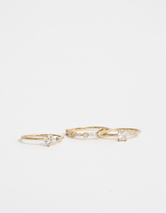 Sets Anillos Premium Gold Set De Anillos Oro Zirconia - Dorado