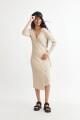 Vestido midi tejido manga larga BEIGE