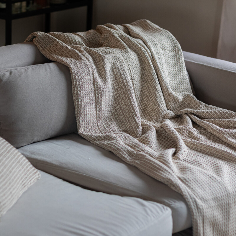 Manta para sillón y cama algodón Beige Waffle 180 x 230 cm