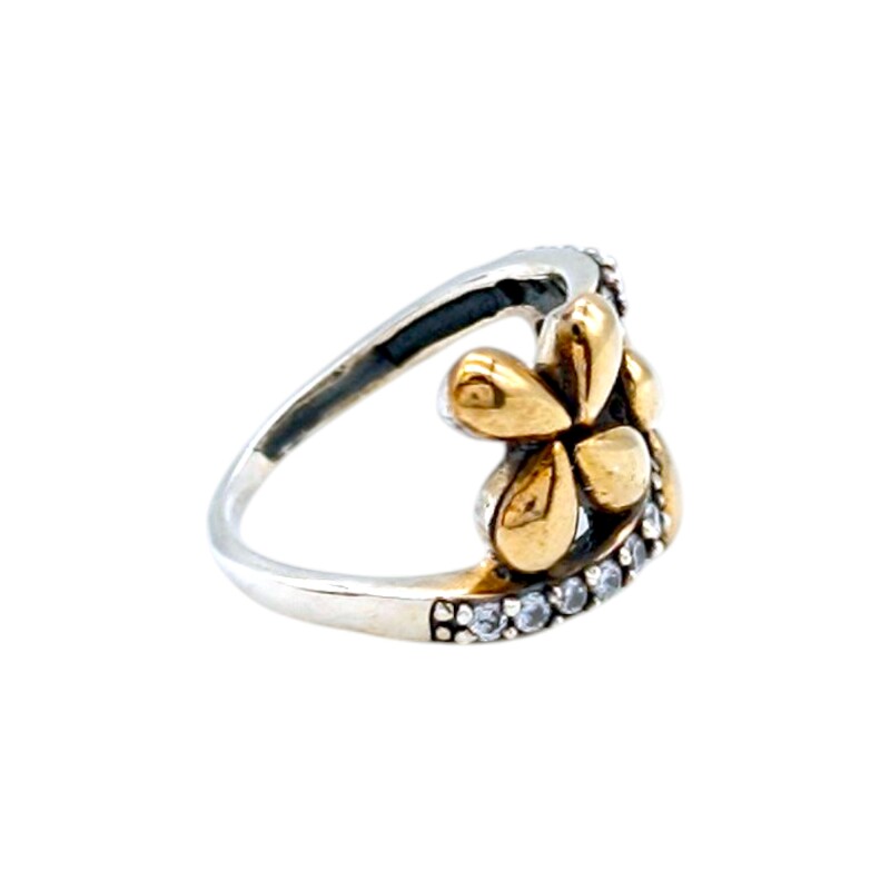 Anillo Flor-Plata y Oro-Piedra Zirconia-AN5209 conpiedra