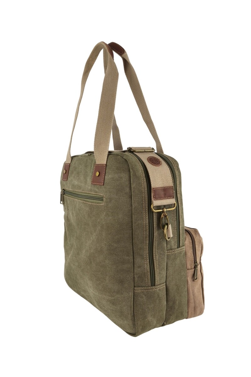 Bolso porta laptop de lona Verde con Marrón