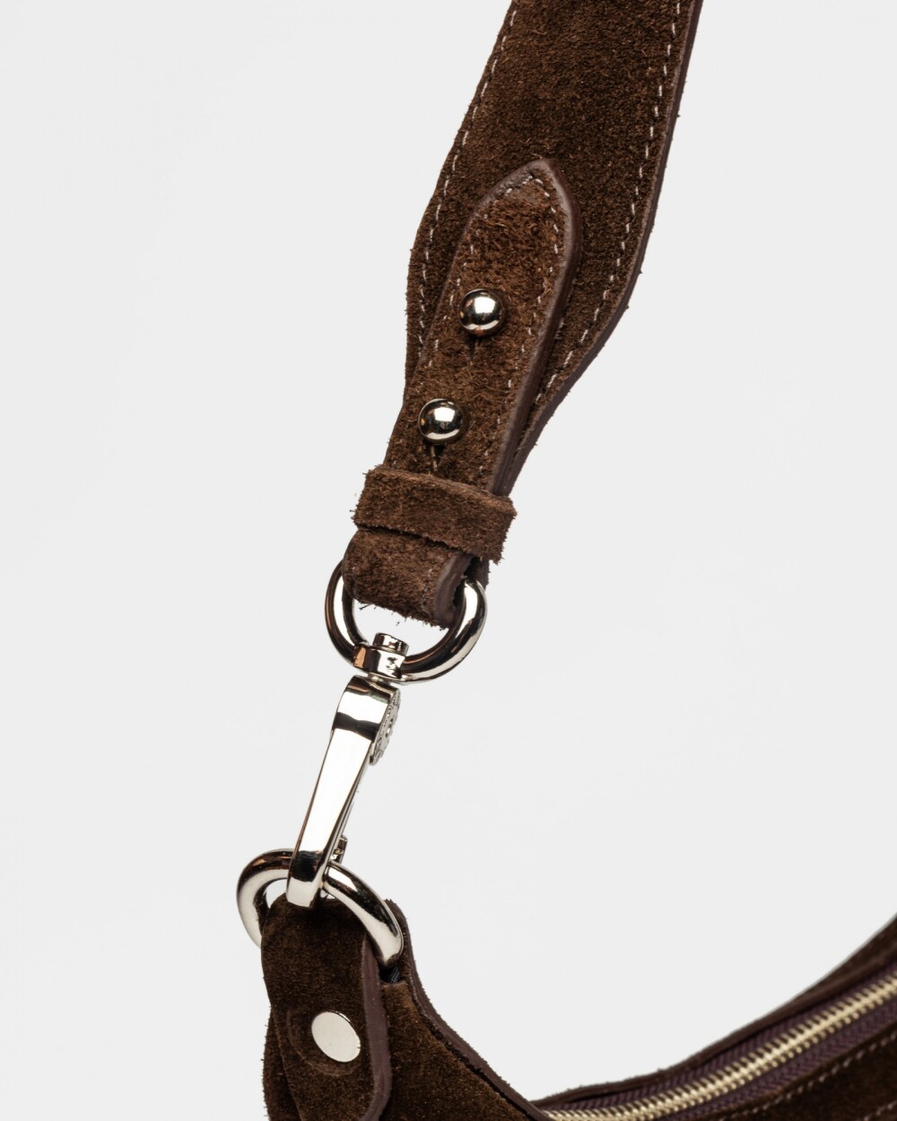 Cartera al hombro Luna en cuero gamuza Chocolate