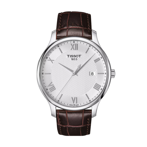 Reloj Tissot Tradition con esfera plata y correa de cuero marrón Reloj Tissot Tradition con esfera plata y correa de cuero marrón