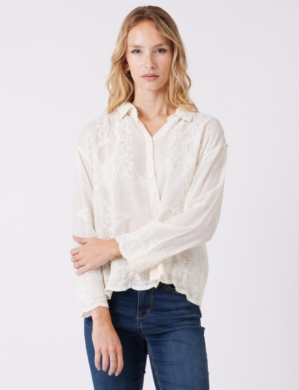 Camisa Algodon Bordada CRUDO