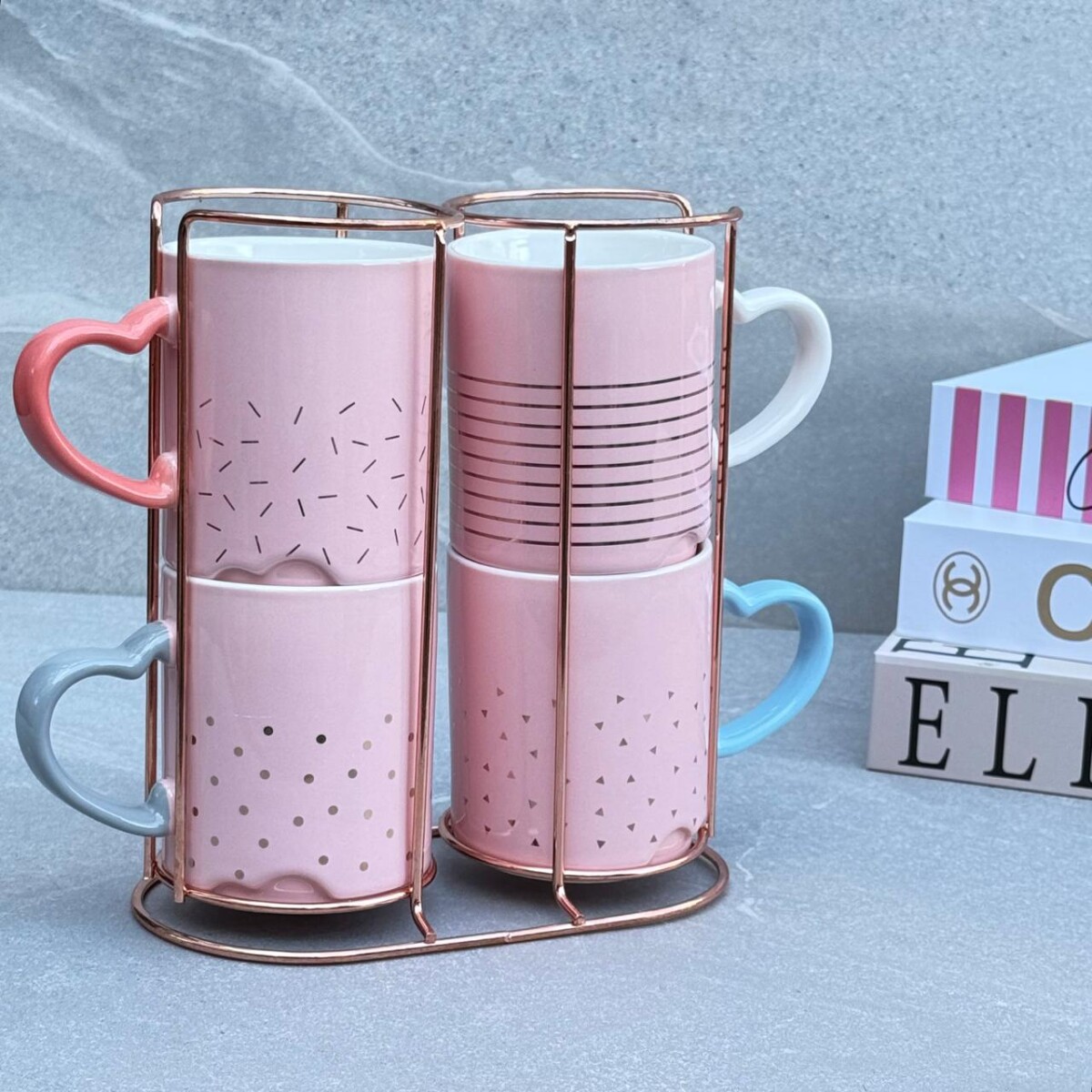 Juego De Tazas Cerámica Café C/ Soporte 300 ml. 