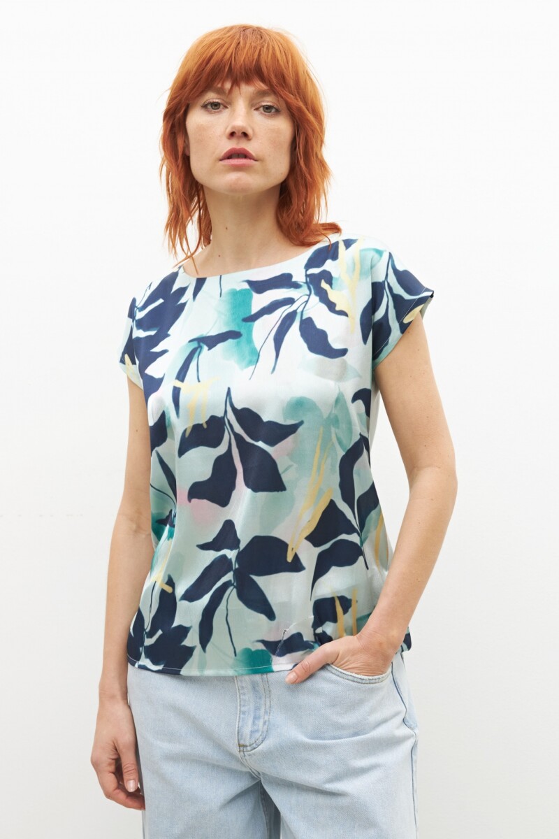 Blusa frente estampado hojas magnolia - verde pastel 