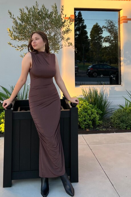 Vestido Drapeado Francis Marrón