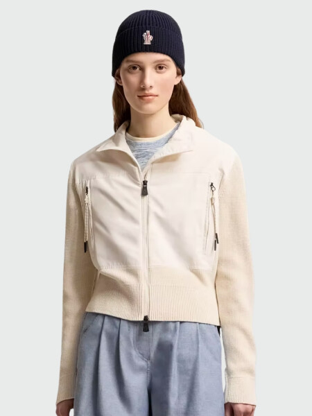 MONCLER - Cárdigan acolchado de algodón con cierre Gris