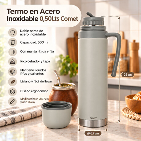 Termo Ac. Inox 0,50Lts Manija Pico Cebador Paris Comet Gris