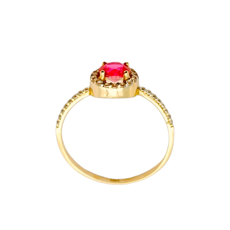 Anillo Halo-Oro Bajo-Piedra Rubí y Zirconias-AN8143 conpiedra