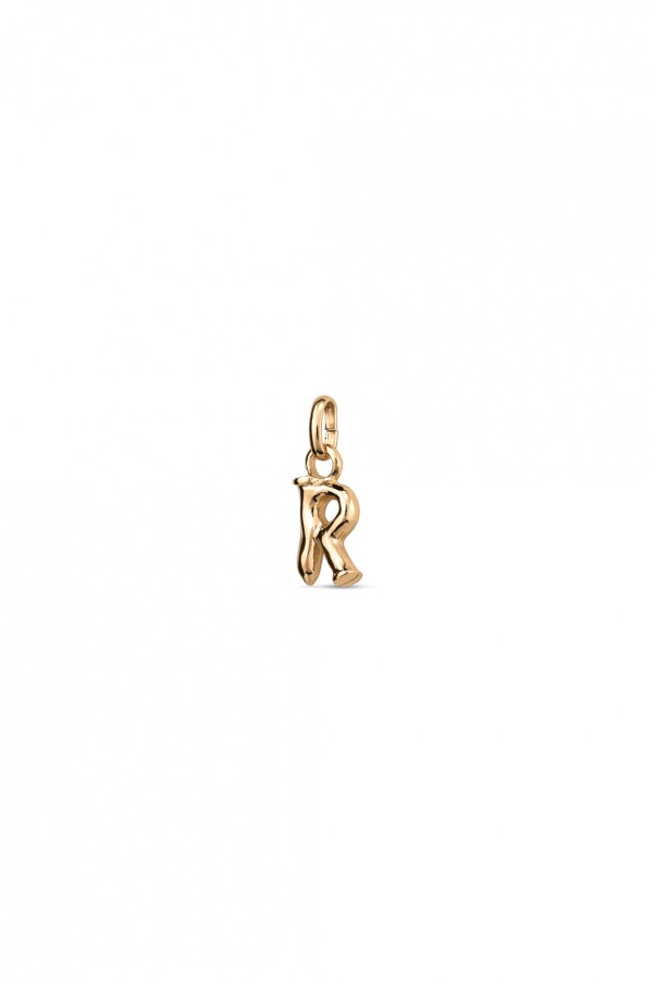 CHARM DE ALEACION DE METALES BAÑADO EN ORO DE 18 K CON FORMA DE LETRA R CON ARGOLLA Charm