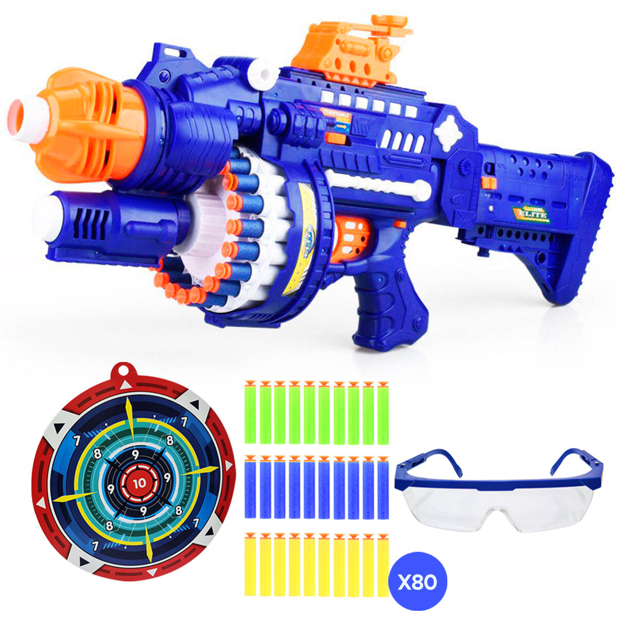 Ametralladora Automática Pistola + Target +80 Dardos - Azul 