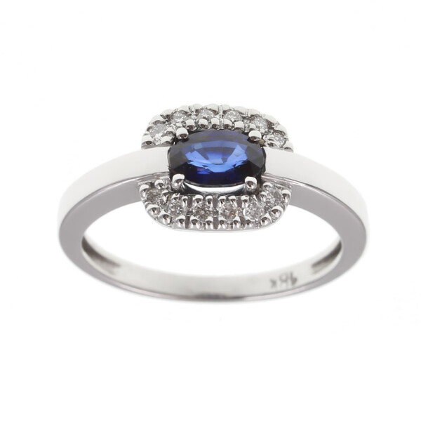 Anillo Madison en oro blanco 18k con brillantes y zafiro Anillo Madison en oro blanco 18k con brillantes y zafiro