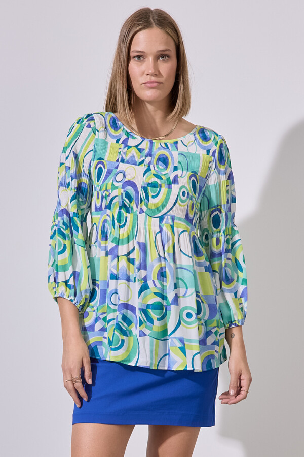 Blusa Gasa Plisada MULTI/VERDE