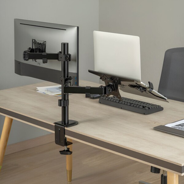Soporte Brazo Doble Para Monitor Notebook Escritorio Brateck Variante Color Negro