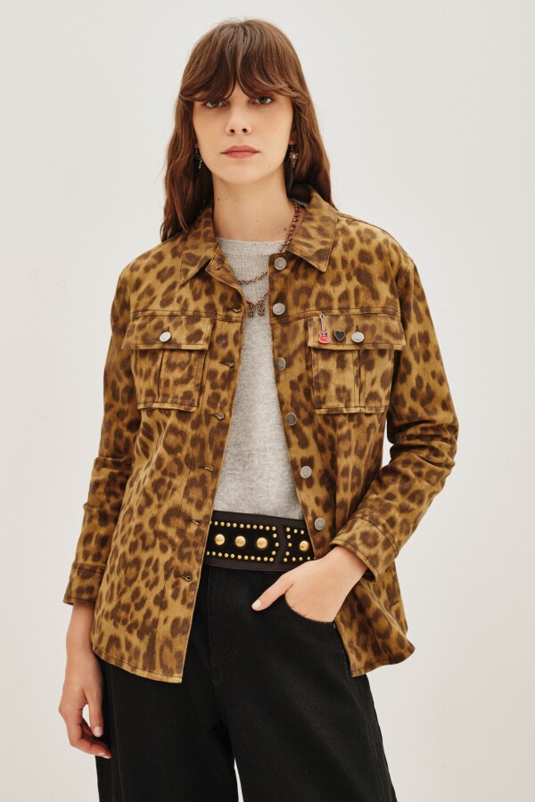 Campera Canvas Leopard Verde
