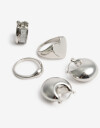 Bijouterie Set Metal Set De Aros Y Anillos - Plateado Rodio
