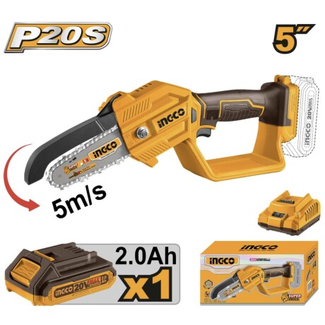 Mini Motosierra Inalámbrica Ingco 20V con Bateria y Cargador Mini Motosierra Inalámbrica Ingco 20V con Bateria y Cargador