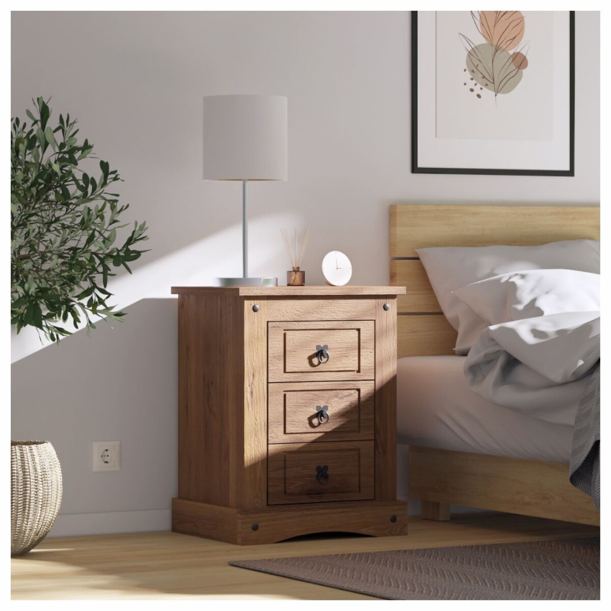 Mesa de luz 3 cajones - Linea mexicana - Nogal 