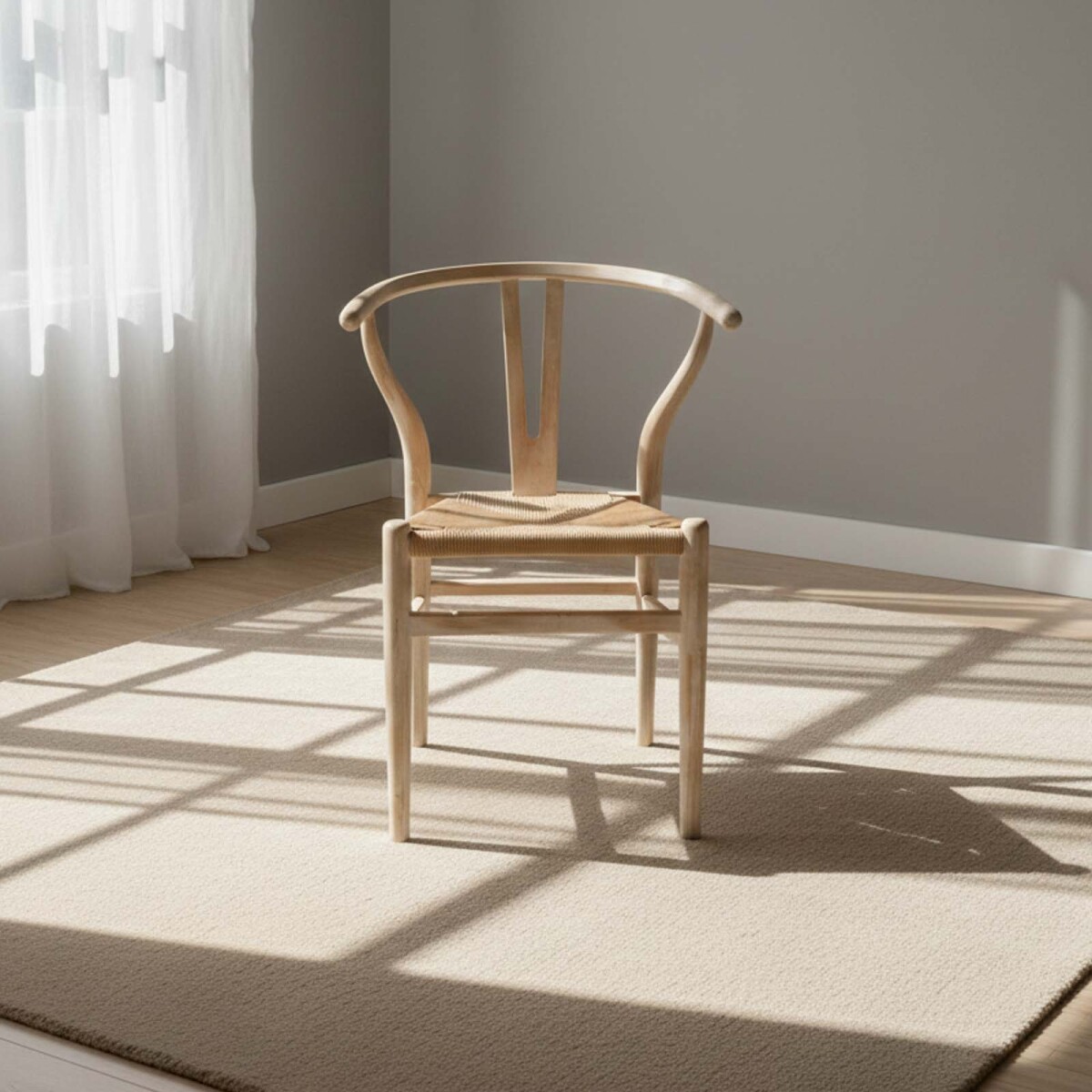 SILLA DE COMEDOR - MADERA NATURAL-BEIGE WISHBONE 