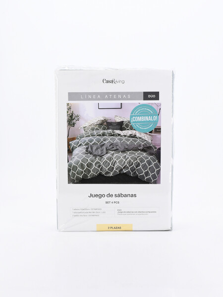 JUEGO DE SABANAS SOMMIER AZULEJO 2 PLAZAS GRIS