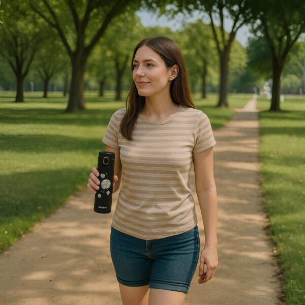 Vaso Térmica Acero inoxidable Botella 300ml Diseño Floral Color Negro