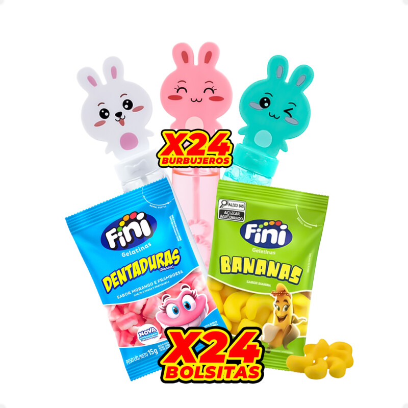 24 burbujeros + 24 bolsitas de gomitas 24 burbujeros + 24 bolsitas de gomitas