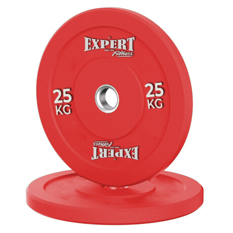 Disco Olímpico 25Kg Expert Revestido En Goma C/ Aro Metal Pesa P/ Barras Rojo