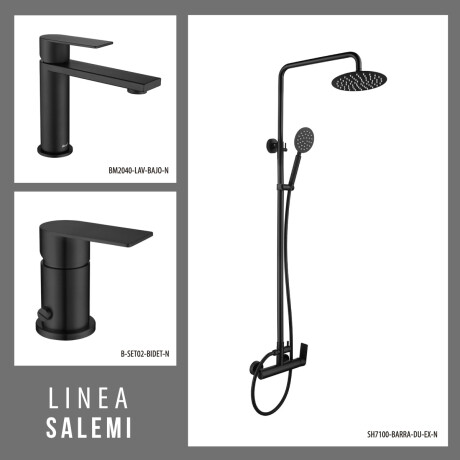 JUEGO DE GRIFERIA NEGRO BARRAL DE DUCHA LAVATORIO BAJO Y BIDET NEGRO