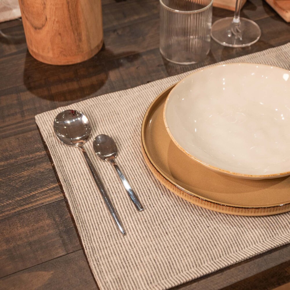 INDIVIDUAL LINEAS LINO-Y-ALGODON GRIS ALGODÓN Y LINO