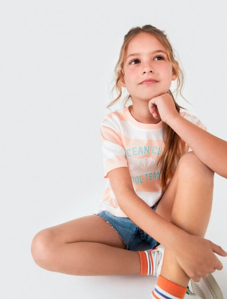 BLUSA INFANTIL A RAYAS CON ESTAMPA NARANJA