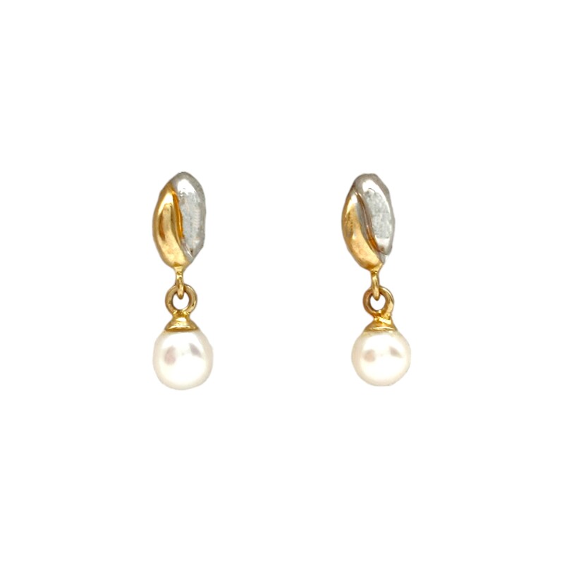 Caravanas colgante Perlas - Oro bajo - Perla de río- CA8205 conperla