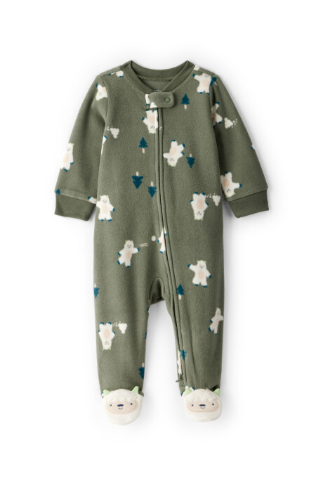 Pijama una pieza de micropolar, con pie, verde, diseño Yeti Sin color