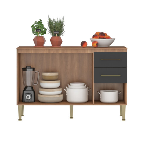 Bajo Mesada Malu Con Tapa 3 Puertas y 2 Cajones con Guías Metálicas - Manchester / Grafito Bajo Mesada Malu Con Tapa 3 Puertas y 2 Cajones con Guías Metálicas - Manchester / Grafito