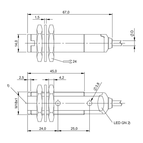 Sensor de barrera emisor Ø18mm 24VDC BF0086