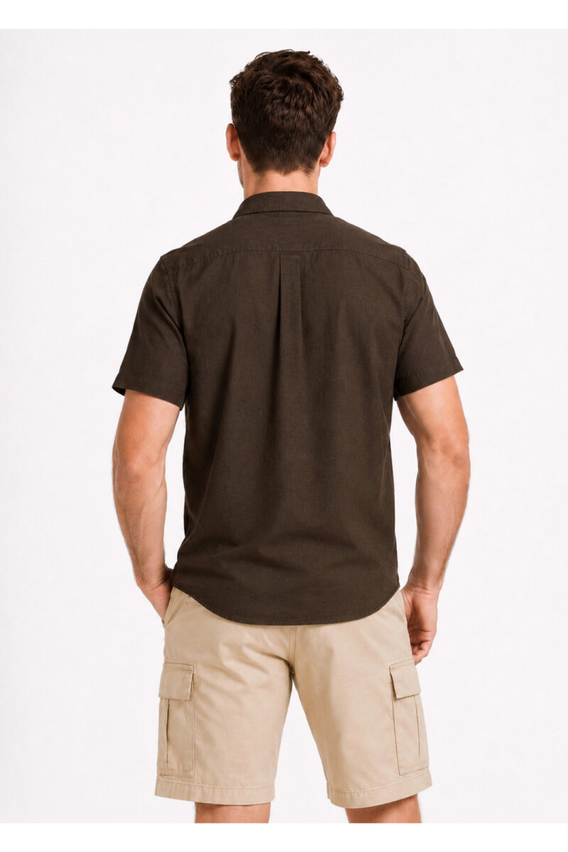 Camisa Arrow Manga Corta Lino Algodòn Café