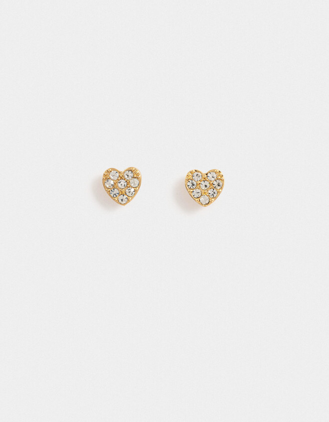 Aros Pasantes Corazón Aros Con Strass - Dorado