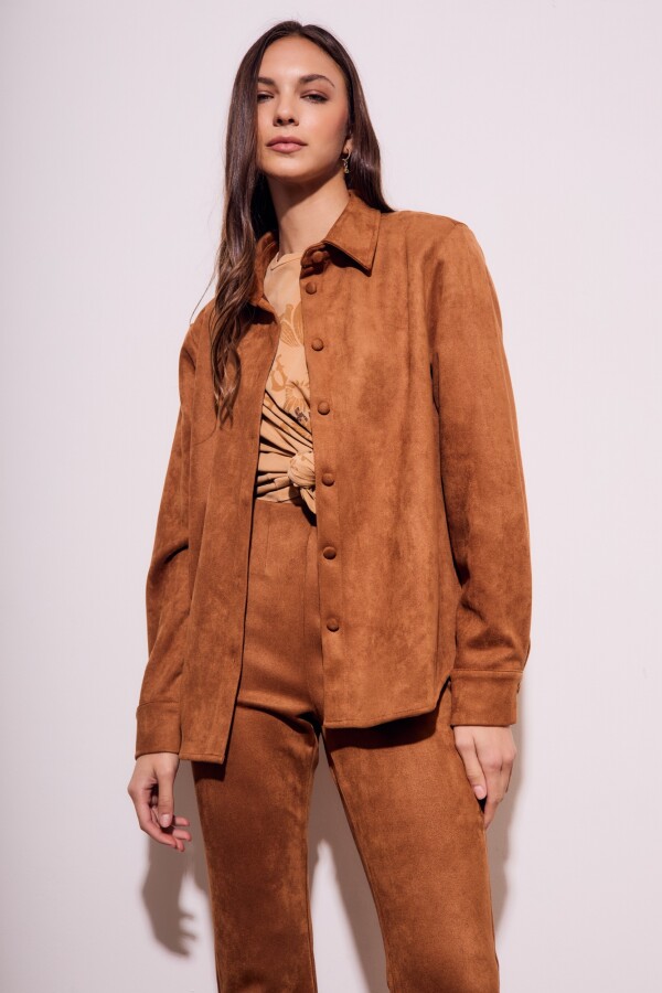Camisa Gamuza Cuero Vegano Camel