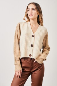 Cardigan Color Block Beige Melange