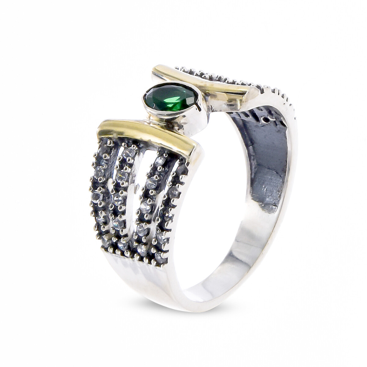 Anillo de plata 925 y double en oro 18 ktes con circonias. 