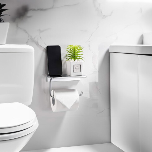 PORTA ROLLO METALICO PARA BAÑO DE PARED LINEA CROMO BRILLO CROMO