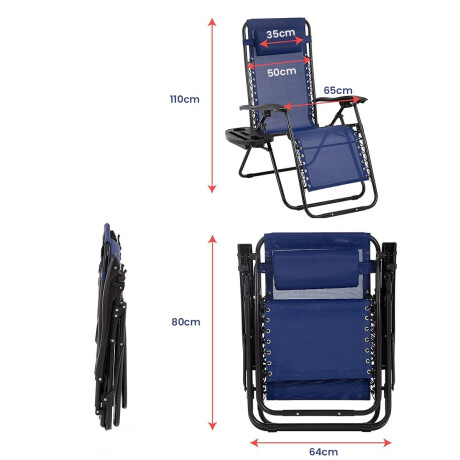 Juego De Jardin Silla Reposera Plegable X2 + Mesa Patio Azul