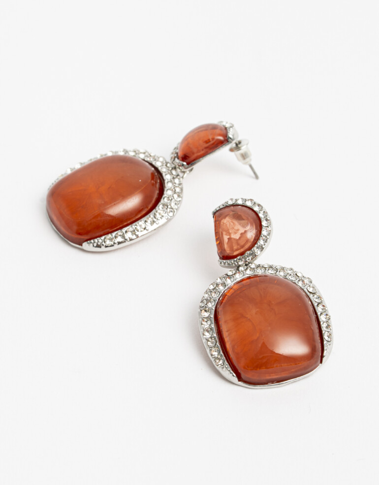 Aros Colgantes Cortos Resina Aros Colgantes Cortos Resina & Strass - Naranja Medio
