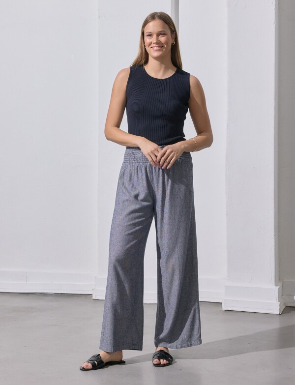 Pantalon Lino Wide Leg AZUL