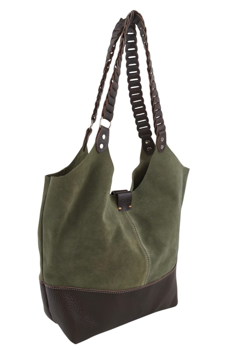 Tote bag de cuero con gamuza Verde