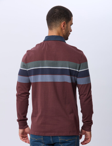 REMERA POLO RAYADA EN ALGODÓN Bordo