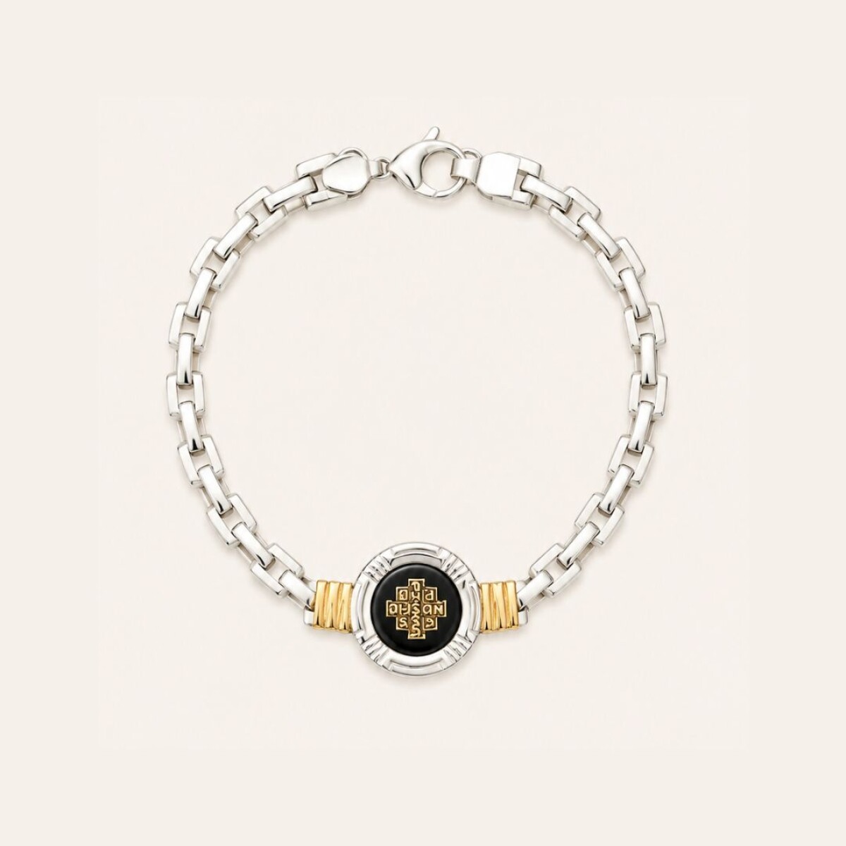 Pulsera San Benito Onix - Plata y Oro 
